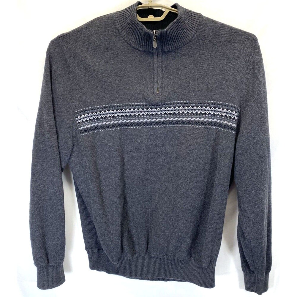 High Sierra Men's Faux Turtleneck Sweater Large Gray Cotton Knit Ribbed RN46557*
